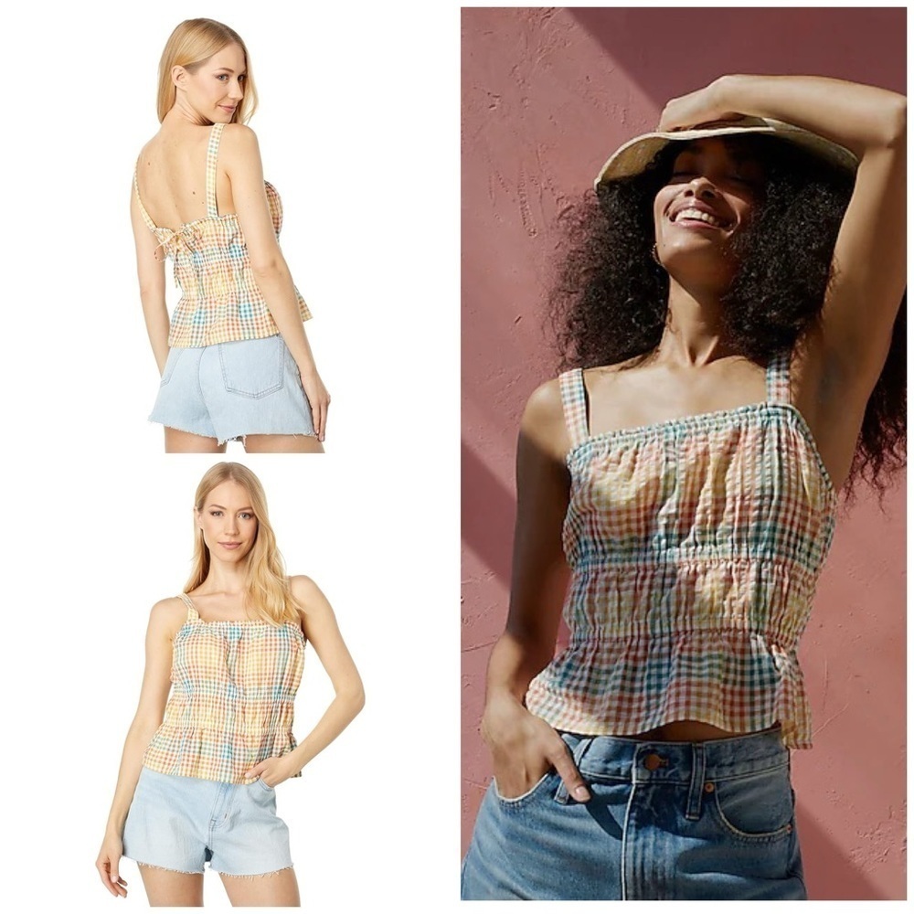 Madewell Seersucker Sophia Rainbow Colors Gingham Plaid Check Tank Top Large